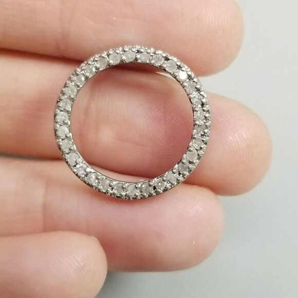 Vintage Sterling Silver Circle Pendant, Rhinestone Set, Minimal Sparkle - Picture 1 of 8